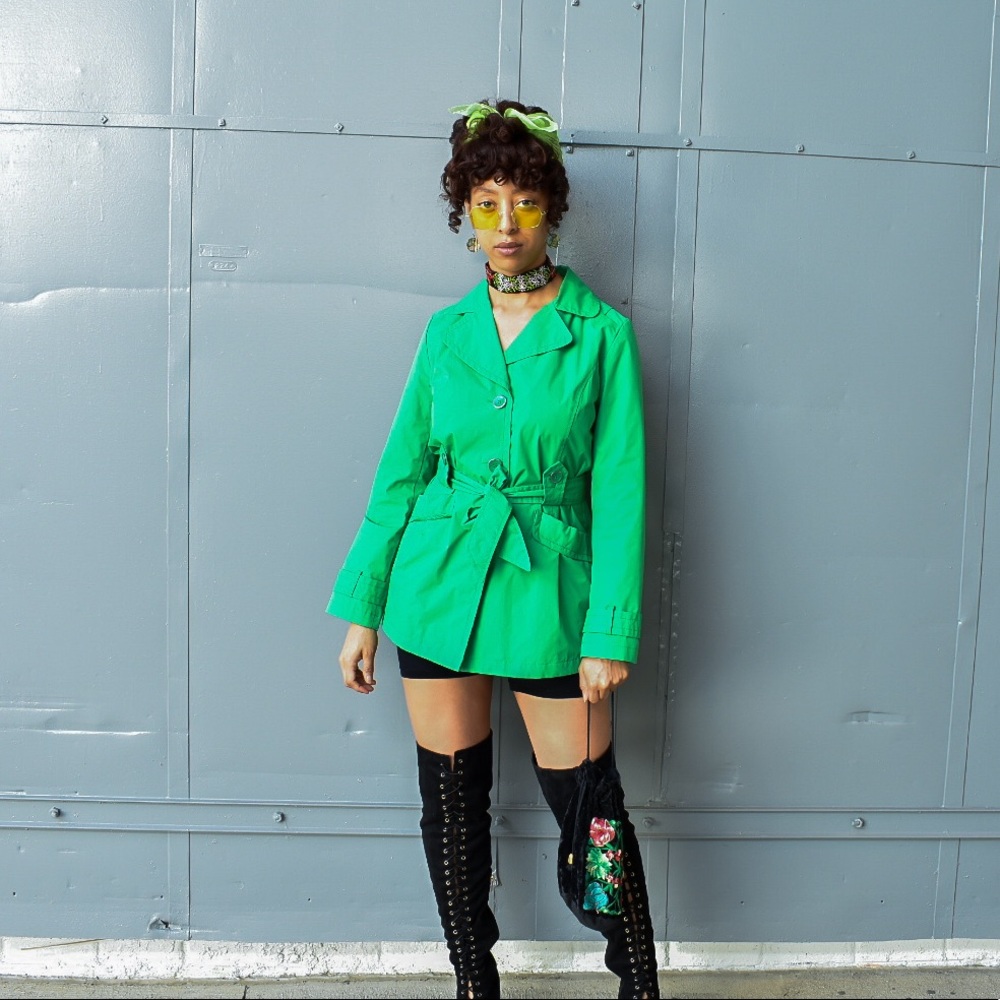 Faded Glory Green Trench Coat sz M - Picture 8 of 15